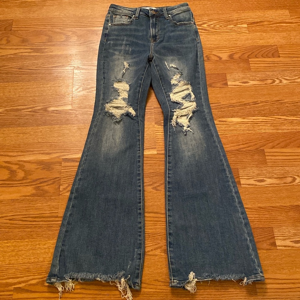 RISEN JEANS High Rise, Flare, Wide Leg Distressed Jeans. Had 5. 1 left